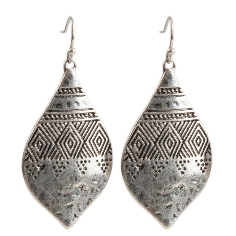 SPUNKYsoul Bohemian Hammered & Engraved Silver Earrings - Image 1